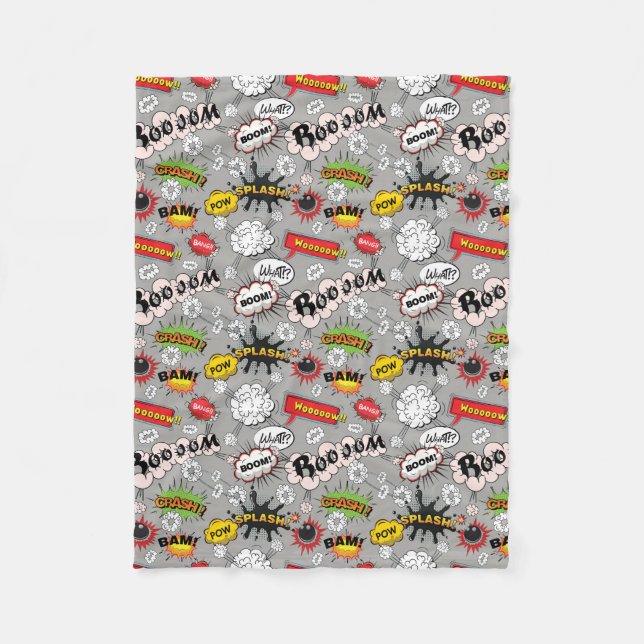 Retro Comic Book Action Words Fleece Blanket (Front)