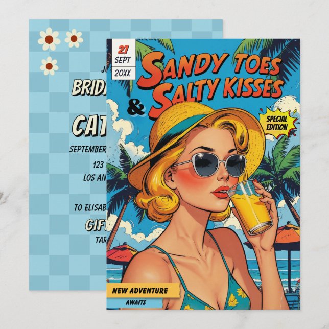 Retro Comic Book Cover Tropical Bridal Brunch  Invitation (Front/Back)