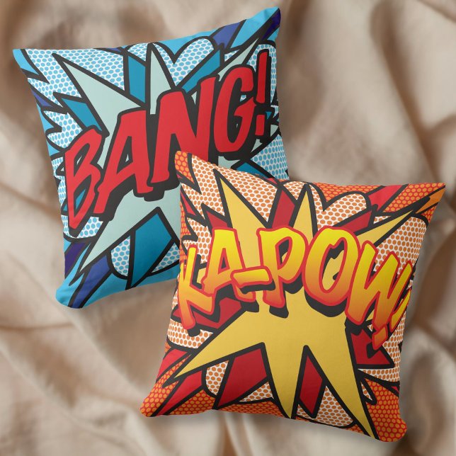 Retro Comic Book Pop Art BANG KA-POW  Throw Pillow (Creator Uploaded)
