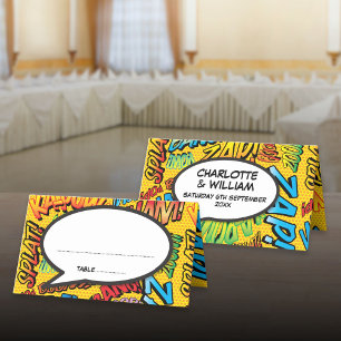 Retro Comic Book Pop Art Personalized Wedding Place Card