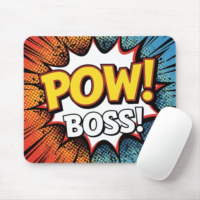 Retro Comic Book POW BOSS! Action Office Mouse Pad (With Mouse)