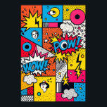 Retro Comic Book POW WOW - Modern Abstract Pop Art Poster<br><div class="desc">Step into a world where color detonates and every moment is an event. This artwork isn't just a design; it's a vibrant tapestry that captures the electric energy and rebellious spirit of the 1960s Pop Art revolution. Each panel in this meticulously arranged grid tells its own story, weaving together a...</div>