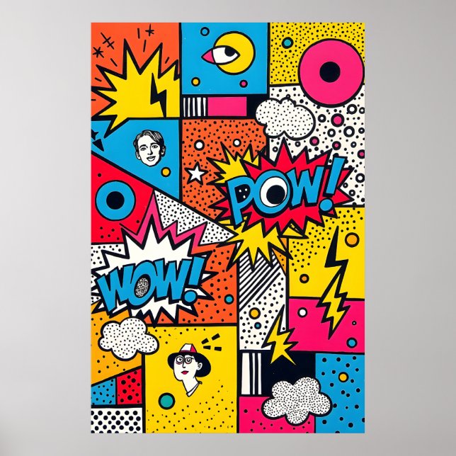 Retro Comic Book POW WOW - Modern Abstract Pop Art Poster (Front)