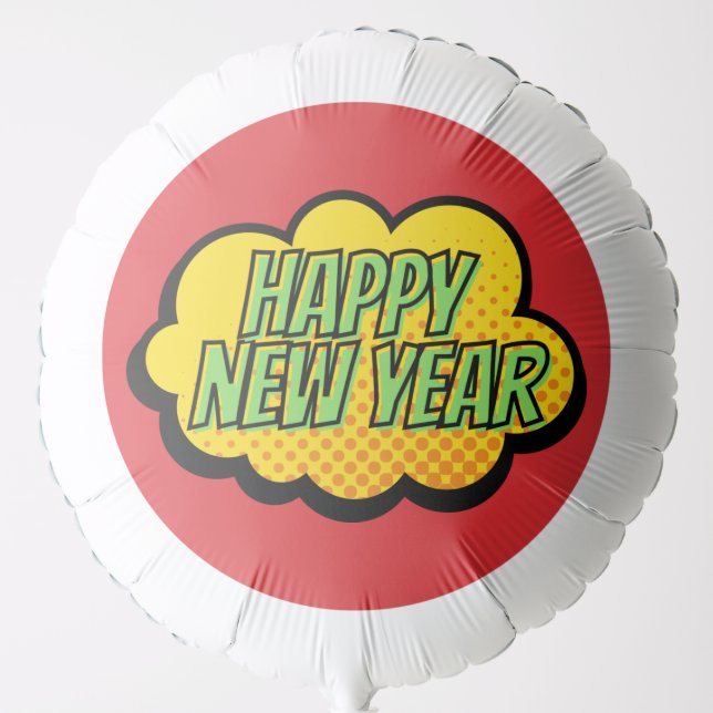 Retro Comic Book Style Happy New Year Balloon (Front)