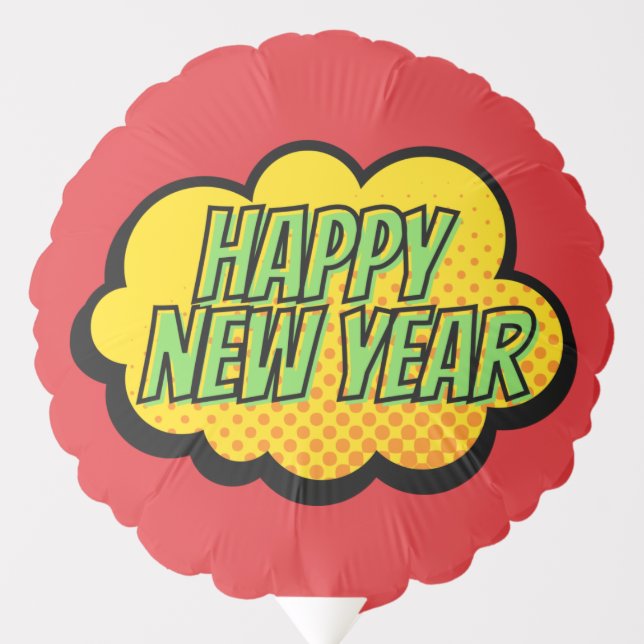 Retro Comic Book Style Happy New Year Balloon (Front)
