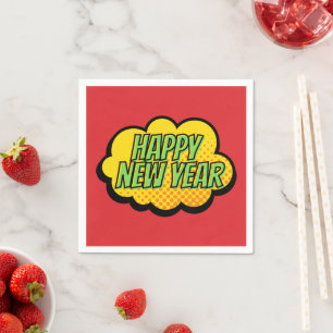 Retro Comic Book Style Happy New Year Napkins