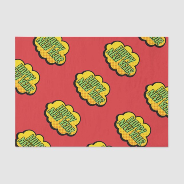 Retro Comic Book Style Happy New Year Tissue Paper (Front)