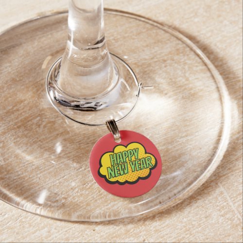 Retro Comic Book Style Happy New Year Wine Charm