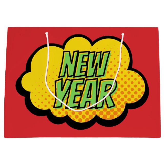 Retro Comic Book Style New Year Large Gift Bag (Front)
