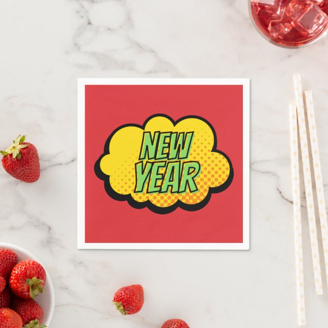 Retro Comic Book Style New Year Napkins (Insitu)