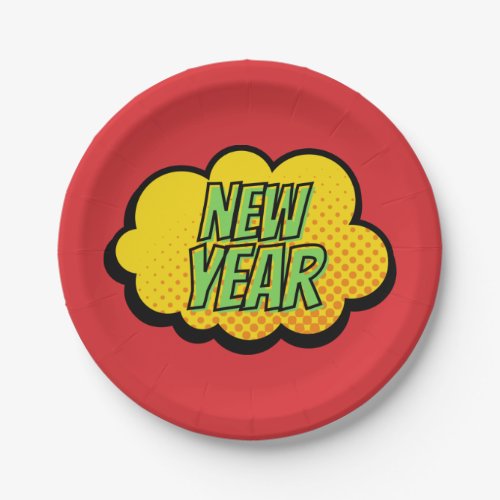 Retro Comic Book Style New Year Paper Plates
