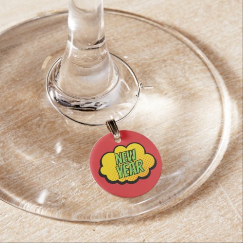 Retro Comic Book Style New Year Wine Charm