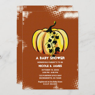 Retro Comic Book Style Pumpkin Fall Baby Shower Invitation