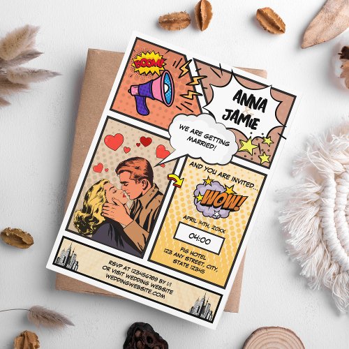 Retro Comic Book Superhero Unique Wedding Invitation