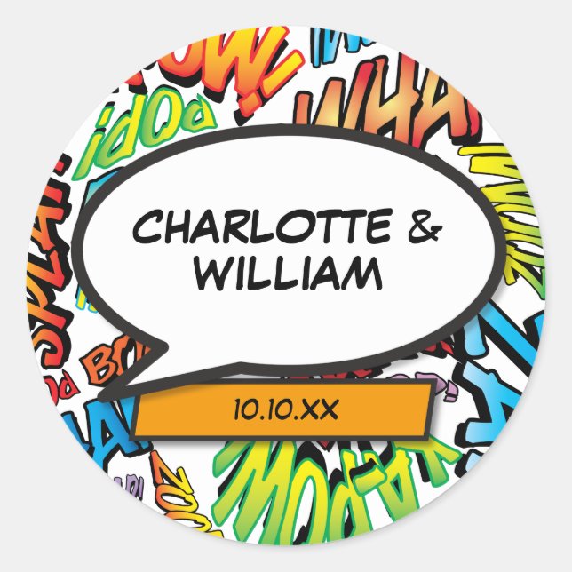 Retro Comic Book Typographic Speech Bubble Classic Round Sticker (Front)