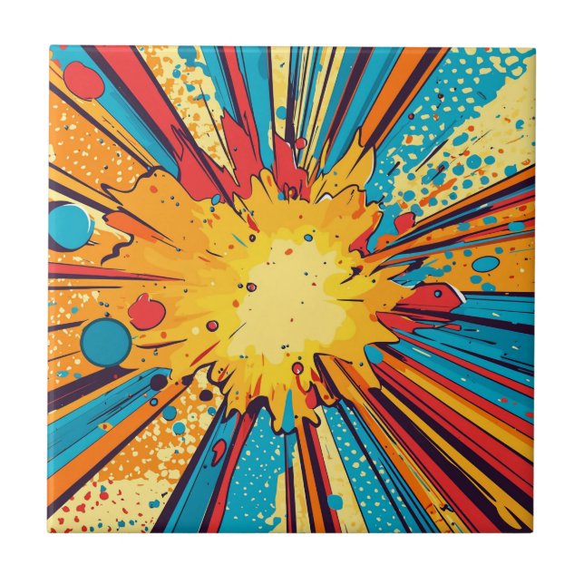 Retro Comic Book Yellow Explosion Pop Art Ceramic Tile (Front)