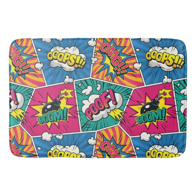 Retro Comic Colorful Pop Art Pattern Bath Mat (Front)