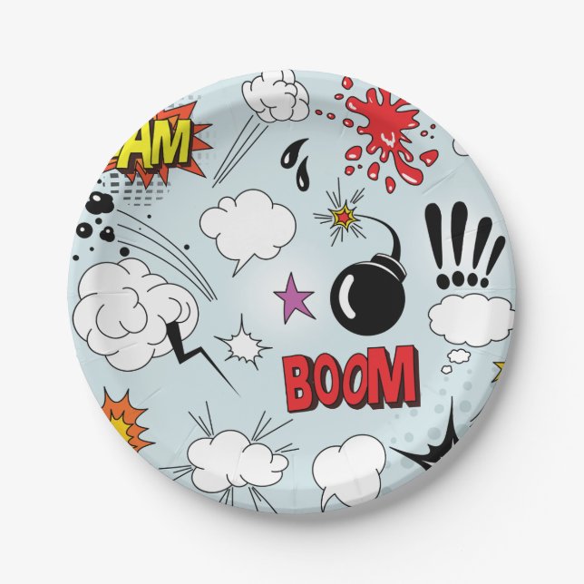 Retro Comic Explosion Pop Art Paper Plates (Front)