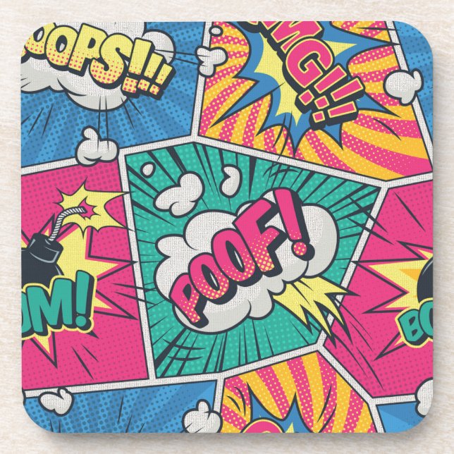 Retro Comic Explosion - Vibrant Pop Art Beverage Coaster (Front)