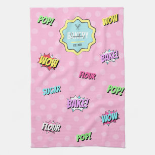 Retro Comic Pink Pop Art Fun Baking Pastry Chef Kitchen Towel