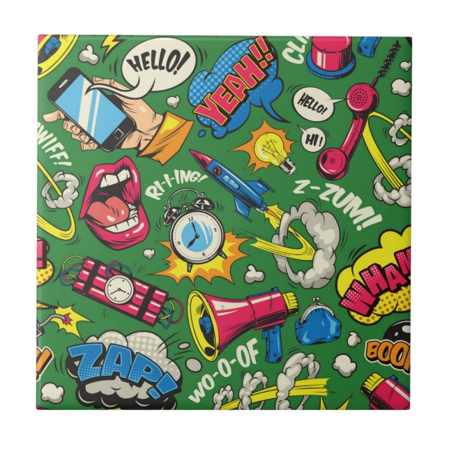 Retro Comic Pop Art Pattern Ceramic Tile (Front)