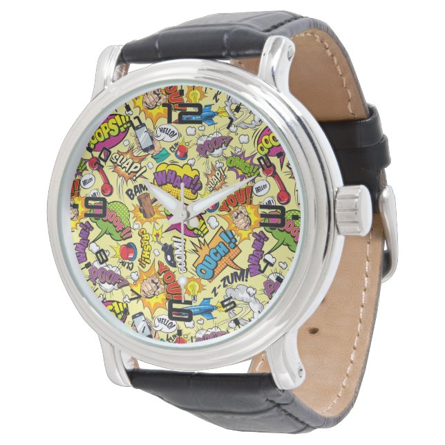 Retro Comic Pop Art Watch – Bold Timepiece (Angled)