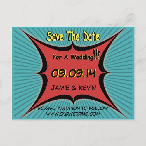 Retro Comic Pop Art Wedding Save The Date Postcard