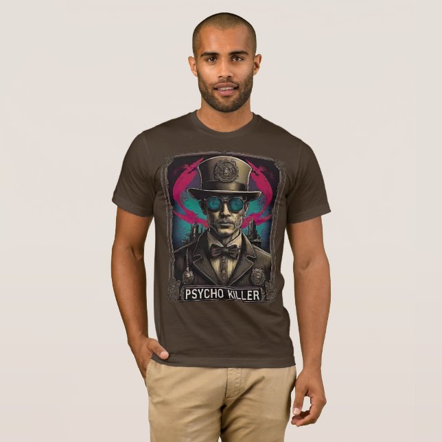 Retro Comic Psycho Killer Steampunk Art T-Shirt (Front Full)