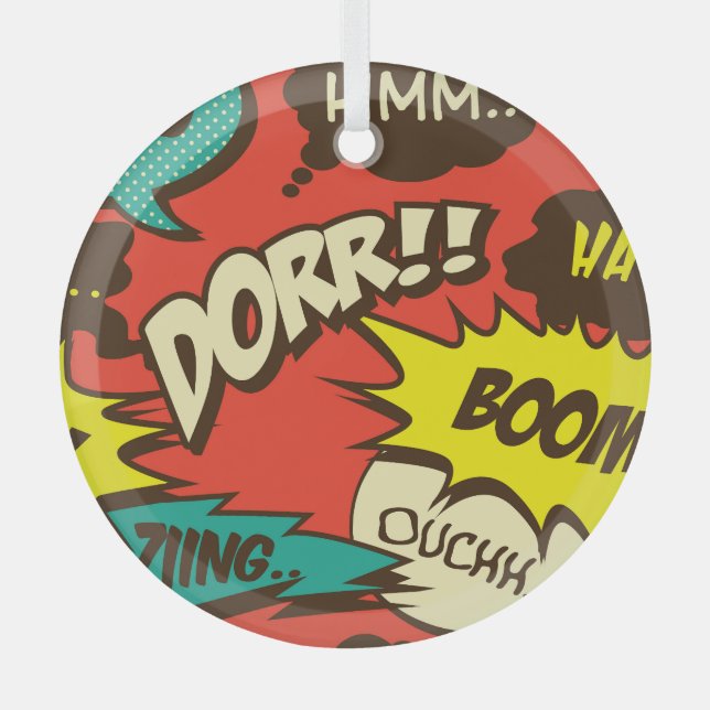 Retro Comic Shout: Seamless Pattern. Glass Ornament (Front)