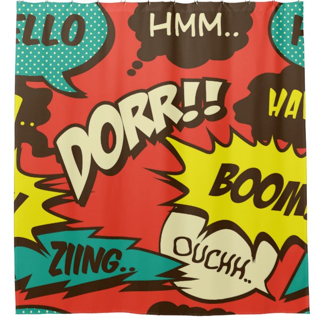 Retro Comic Shout: Seamless Pattern. Shower Curtain (Front)