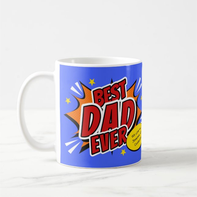 Retro Comic Superhero Best Dad Ever Coffee Mug (Left)