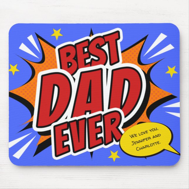 Retro Comic Superhero Best Dad Ever Desk Mouse Pad (Front)