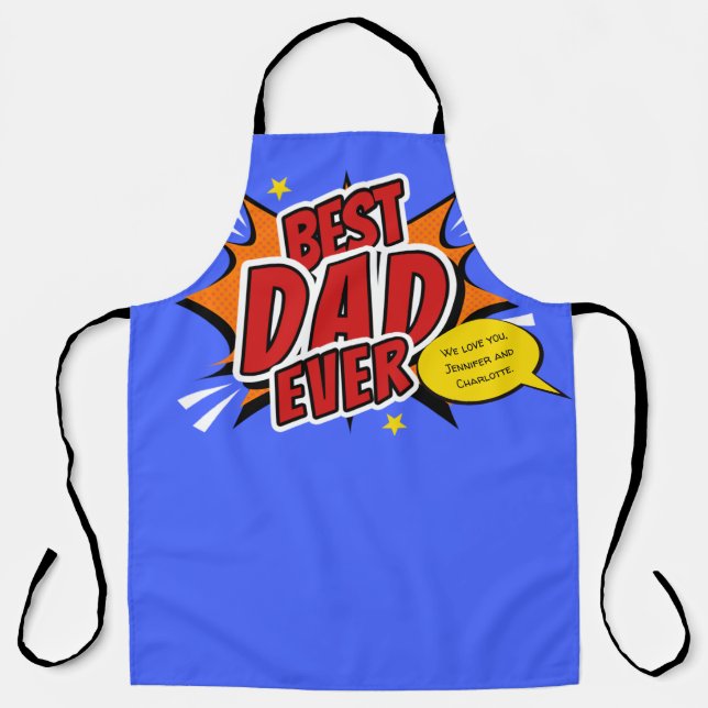 Retro Comic Superhero Best Dad Ever Grilling Apron (Front)