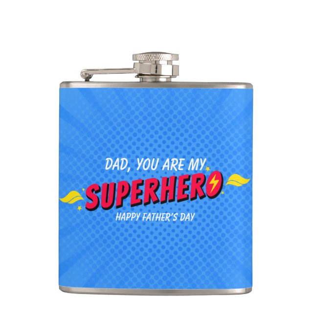 Retro Comic Superhero Father's Day Flask (Front)