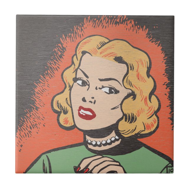 Retro Comic Woman - Pop Art  Ceramic Tile (Front)