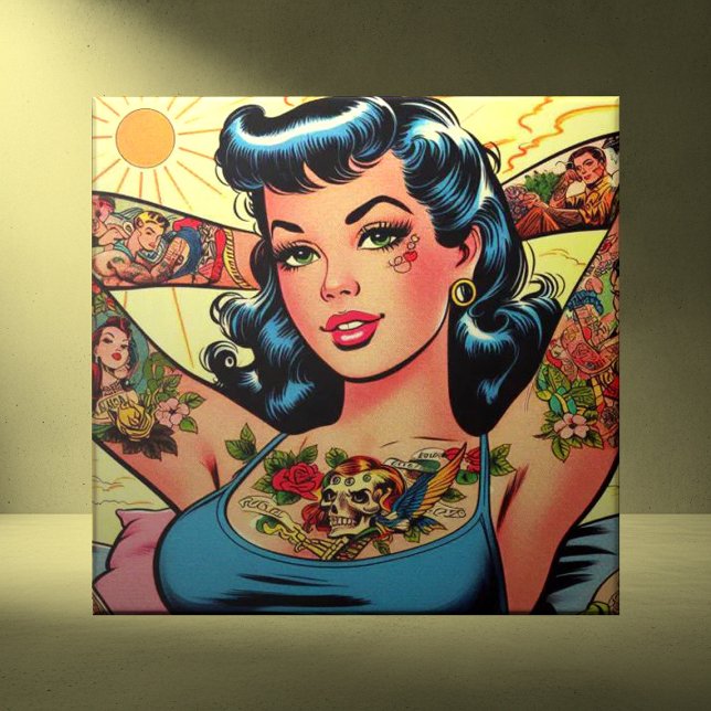 Retro Comics Tattoo Girl Ceramic Tile (Creator Uploaded)