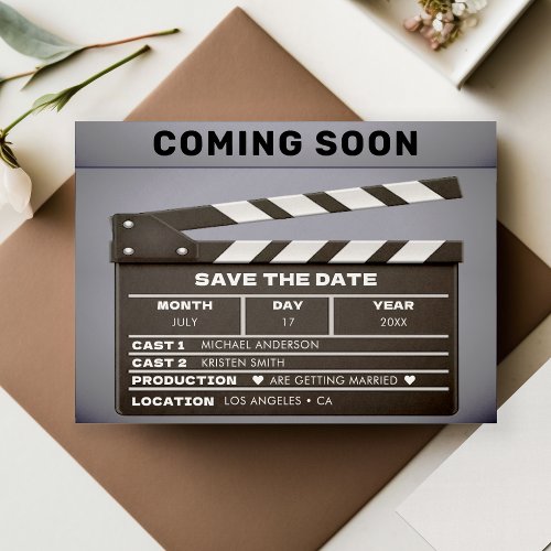 Retro Coming Soon Movie Film Clap Board Wedding Save The Date