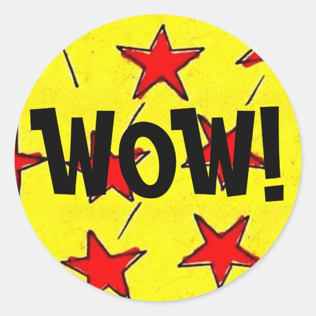 Retro Comix Stars WOW! Classic Round Sticker (Front)