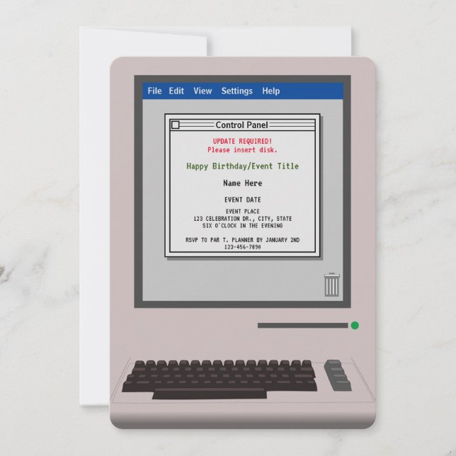Retro Computer Funny Birthday Invitation (Front)