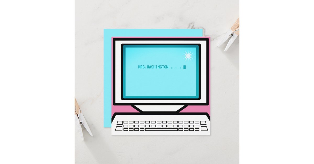retro computer OFFICE PC message thank you card | Zazzle