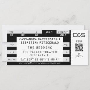 Retro Concert Ticket All-in-One B&W Wedding Invitation