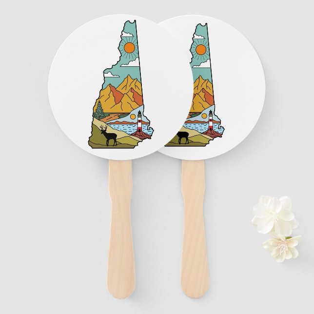 Retro Concord New Hampshire White Mountain Hand Fan (Front and Back)