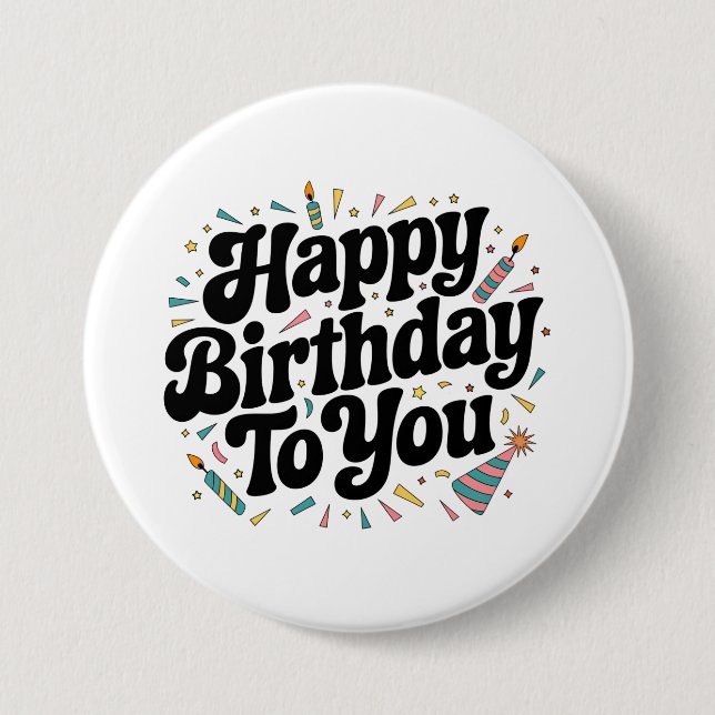 Retro Confetti Birthday Button (Front)