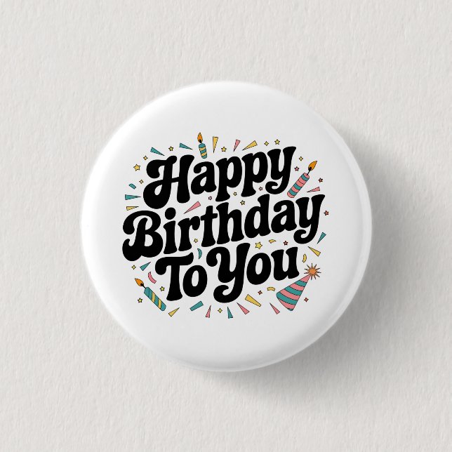 Retro Confetti Birthday Button (Front)