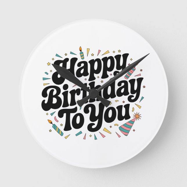 Retro Confetti Birthday Round Clock (Front)