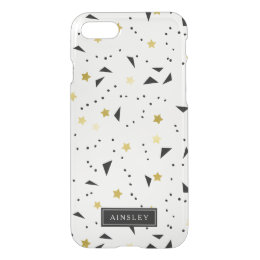 Retro Confetti | Black & Faux Gold | Custom Name iPhone 8/7 Case
