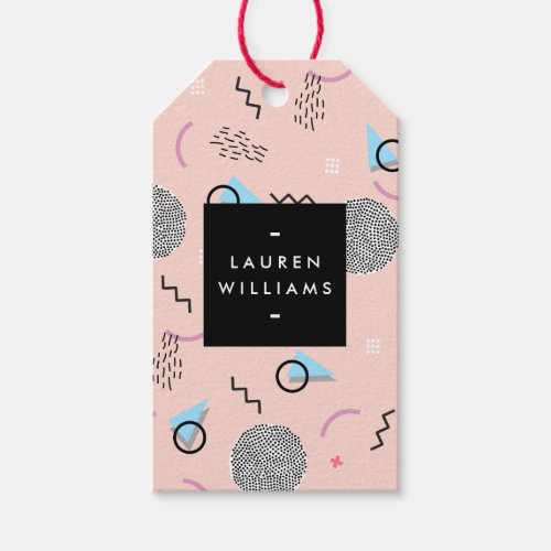 Retro Confetti Memphis Pattern Pink Gift Tags