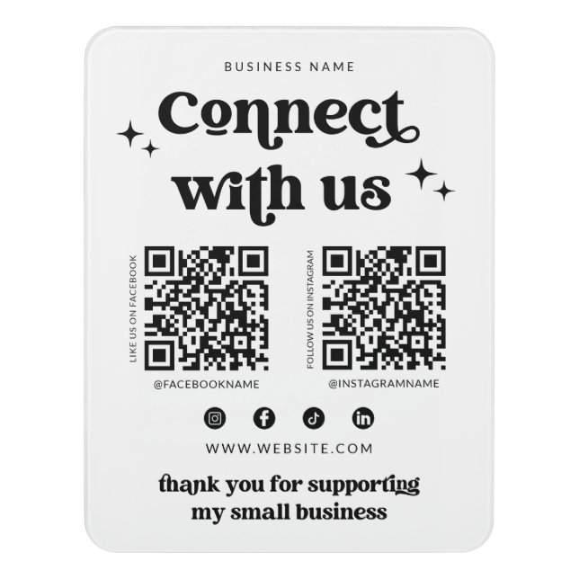 Retro Connect With Us Social Media Sign (Contemporary Vert)