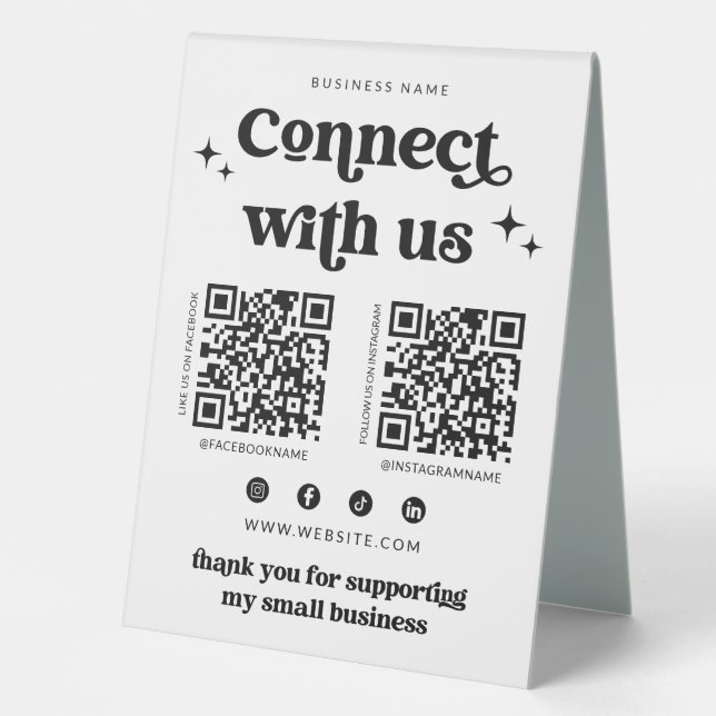 Retro Connect With Us Social Media Sign (Front)