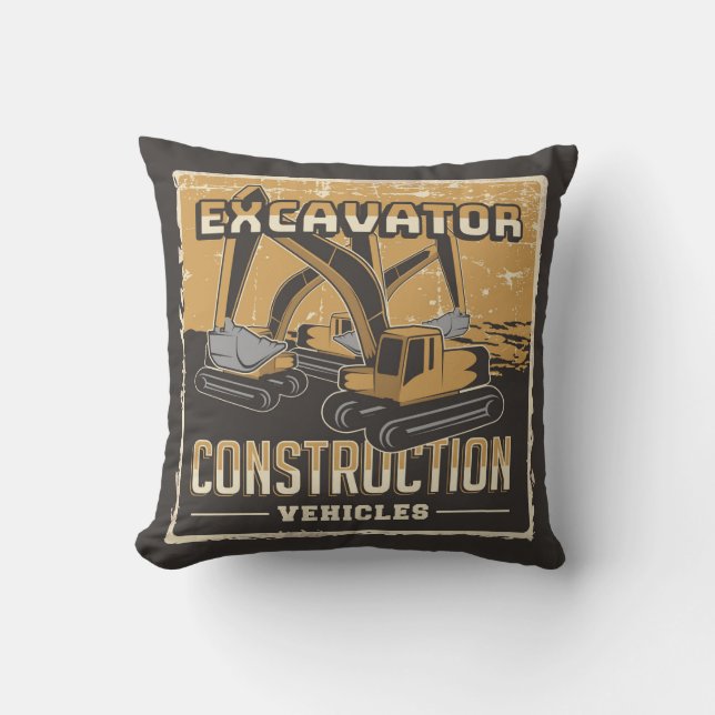Retro Construction - Excavator Throw Pillow (Front)